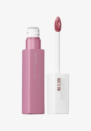 Produit à lèvres Maybelline Super Stay Matte Ink dans un tube cylindrique rose, accompagné d'un applicateur blanc avec une pointe en forme d'œuf.