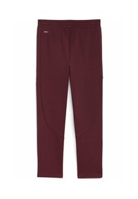 Pantalones deportivos burdeos hechos de material suave, con un diseño entallado, bolsillos laterales y una cómoda cintura elástica.