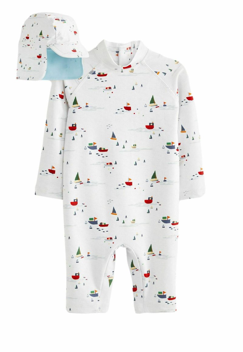 Next SUNSAFE SWIMSUIT & HAT 2 PIECE SET LONGER LENGTH.  - REGULAR FIT biały