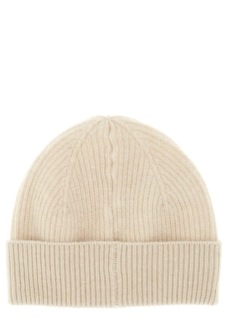 Kootud beanie heledas beežis, millel on sooniktextuur, volditud serv ja juhuslik ülemine disain. Valmistatud pehmest, soojast materjalist.