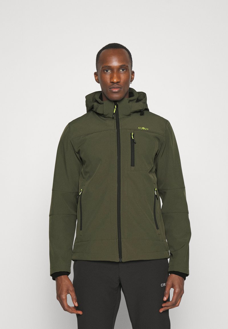 CMP - MAN JACKET ZIP HOOD - Softshell jakna - oil green/nero, Povečajte