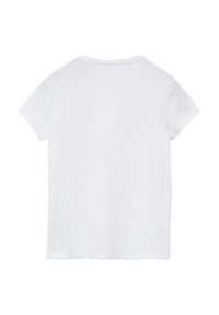 T-shirt en coton blanc à manches courtes, col rond, coupe décontractée, texture lisse et sans motifs ni ornements visibles.