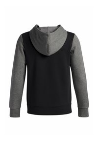 Felpa con cappuccio nera e grigia caratterizzata da un design bicolore, tessuto morbido, cappuccio e polsini a coste. Silhouette semplice e casual, senza grafiche visibili.