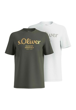 2 STÜCK - T-Shirt print - weiß + olive