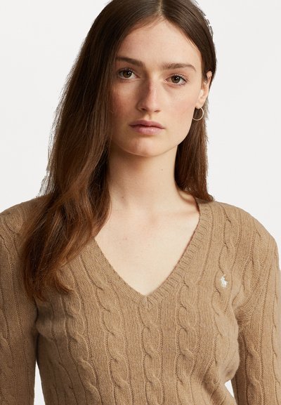 Polo Ralph Lauren CABLE KNIT WOOL CASHMERE V-NECK SWEATER - Pulóver - collection camel melange