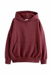 Sweat à capuche bordeaux avec poche kangourou à l'avant, poignets et taille côtelés, présenté sur un fond blanc.