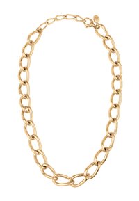 Guldkæde med oval links og en skinnende overflade samt lukning med lobster clasp. Glat tekstur, ensartet farve hele vejen igennem.