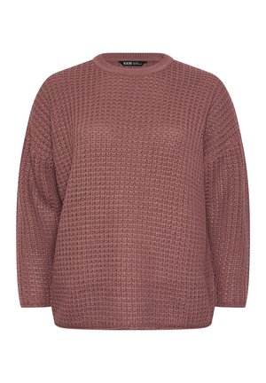 Strickpullover in einem sanften Mauve-Ton, mit lockerer Passform, Rundhalsausschnitt und strukturiertem Material mit loser Webart.