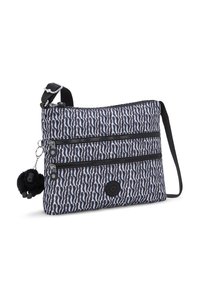 Borsa a tracolla con zip in un motivo astratto bianco e nero. Presenta due compartimenti con zip e un portachiavi a pompon nero staccabile. Tessuto testurizzato.