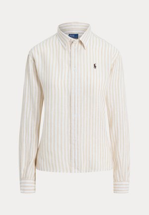 Polo Ralph Lauren, WIDE CROPPED GINGHAM LINEN SHIRT - Blusa - dune tan/white