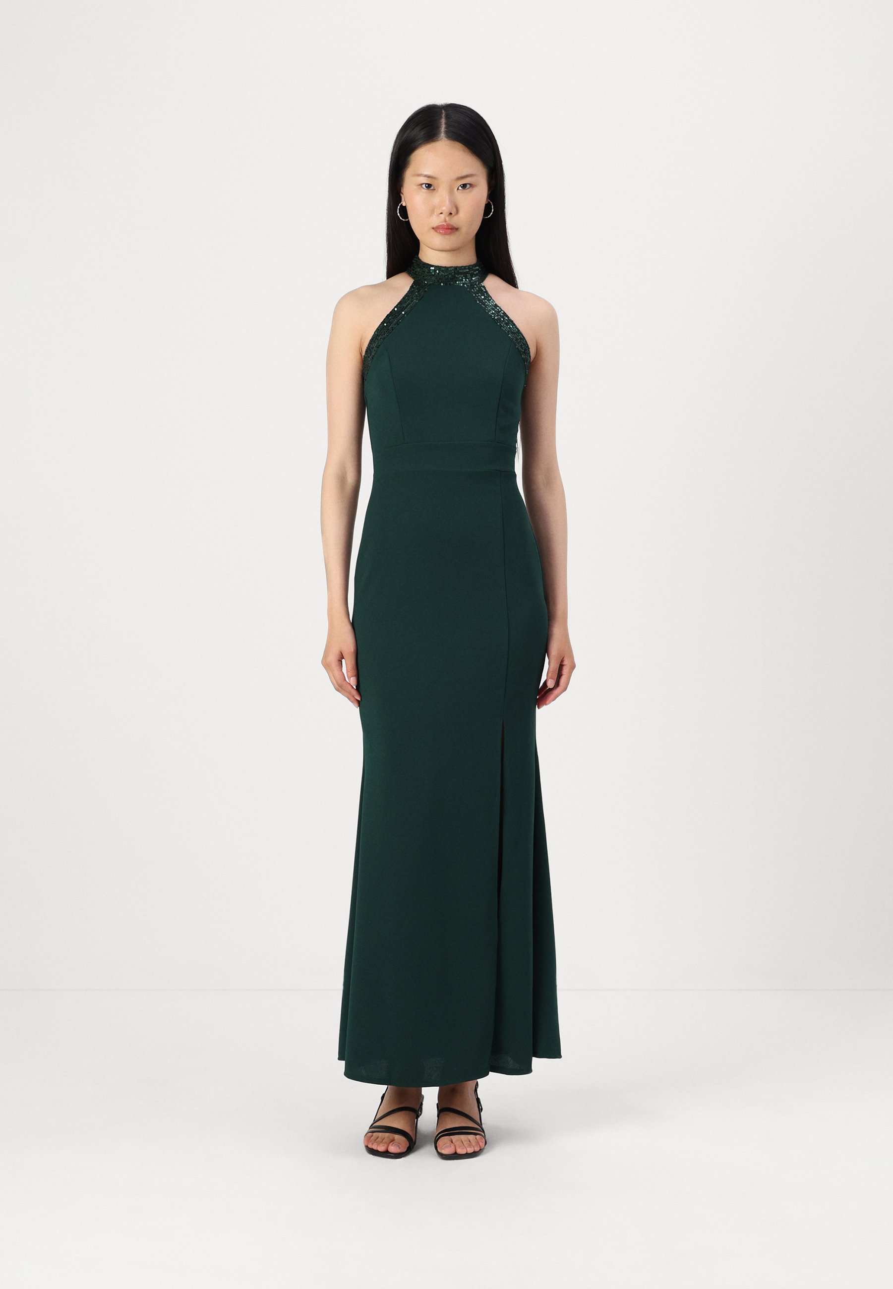 sabrina green dress Sabrina Dark Green And Rust Embroidered Plunge-Neck Midi Dress – Club L  London main image 0