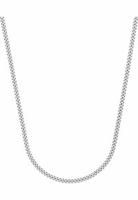 Collana in argento con maglie intrecciate, caratterizzata da una finitura liscia e un design classico, adatta per l'uso quotidiano o per occasioni formali.