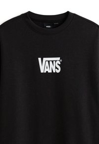Černá mikina z bavlny s kulatým výstřihem. Na přední straně je bílé logo "VANS", jednoduchý design, bez dalších vzorů.