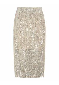 Prickad blyertskjol i off-white. Har en figursydd design med vertikala paljetter och en elastisk midja för en texturerad, glittrande look.