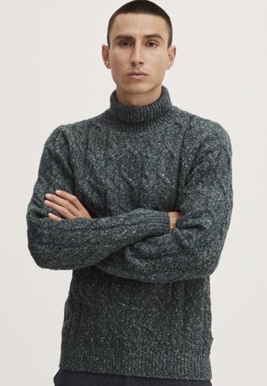 KARL ROLL NECK CABLE KNIT - Jumper - deep forest melange