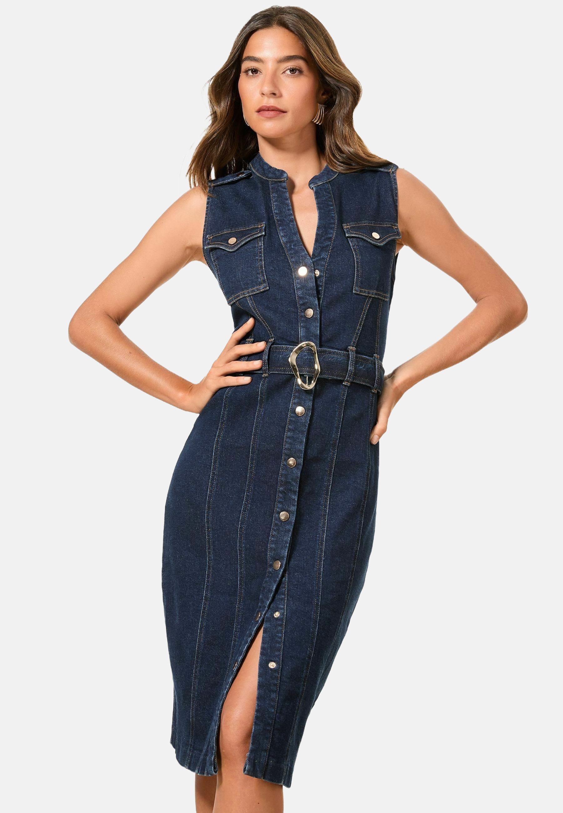 Lipsy SLEEVELESS BELTED Denim dress indigo blue/blue Zalando