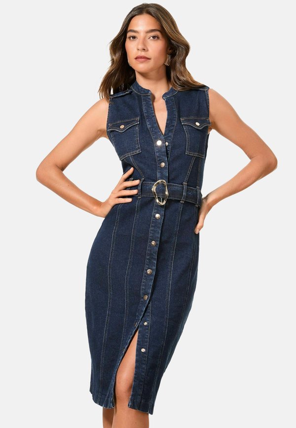 SLEEVELESS BELTED - Jeanskleid
