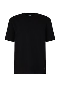 Zwart katoenen T-shirt met korte mouwen, ronde hals en een losse pasvorm. Voorzien van een klein logolabel aan de onderkant van de linker zoom.