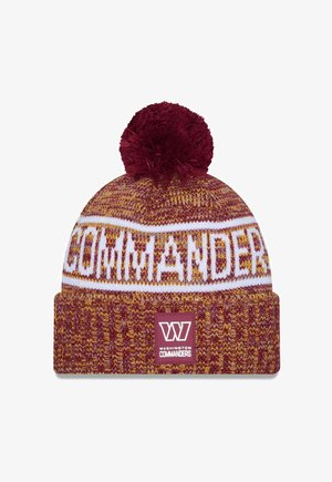 Berretto lavorato a maglia in bordeaux e oro con una fascia bianca su cui è impresso "COMMANDERS". Presenta un pompon in cima e una toppa con logo sul davanti.