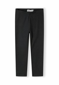 Zwarte geribbelde leggings met elastische tailleband en een slim fit, ontworpen voor kinderen, plat gelegd op een witte achtergrond.