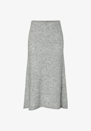 Hallide salli, millel on laiendatud disain, pehme tekstuur ja vöökoht. Materjalil on õrn heather muster.