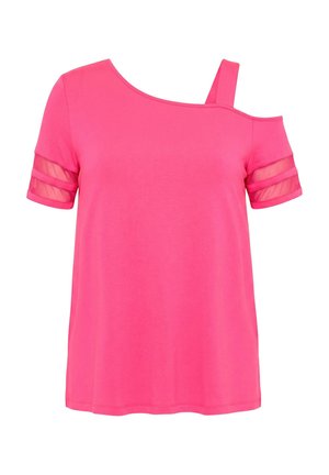Angel of Style, T-SHIRT, A-LINE, SHOULDER CUT-OUT, SHORT SLEEVE WITH MESH - Camiseta estampada - hibiscus pink