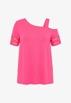 Angel of Style, T-SHIRT, A-LINE, SHOULDER CUT-OUT, SHORT SLEEVE WITH MESH - T-shirt print - hibiscus pink