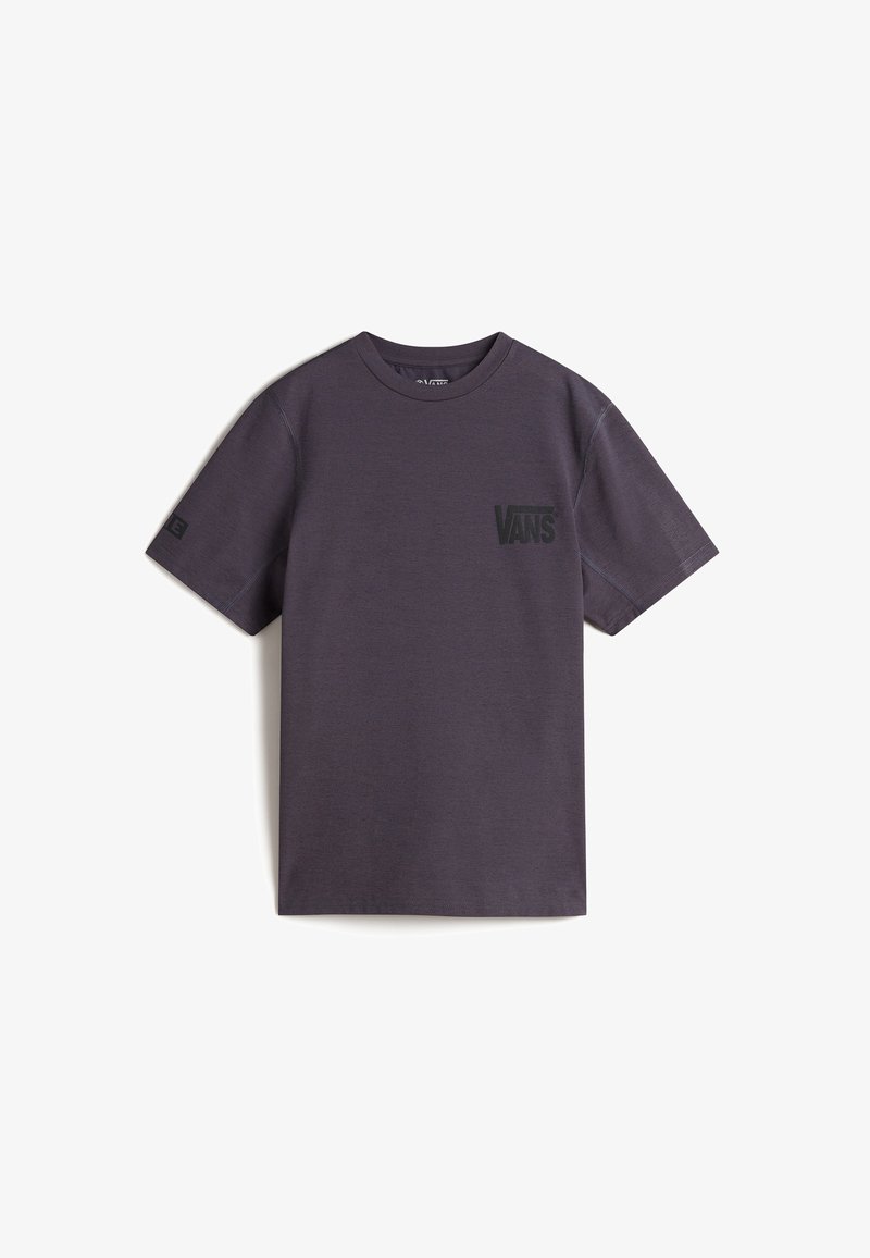 Dark gray short-sleeve t-shirt made from cotton, featuring a small black Vans logo on the chest pocket area and minimal design elements.