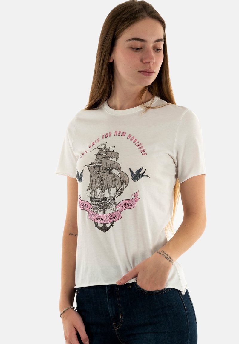 ONLY ONLLUCY LIFE BOX - T-shirt med print - cloud dancer print ocean city