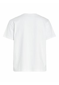 Hvit bomulls t-skjorte med korte ermer, rund krage og avslappet passform. Jevn tekstur, minimalistisk design og ingen synlige mønstre eller detaljer.
