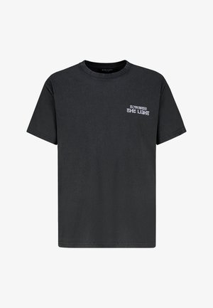 Black cotton t-shirt with short sleeves, round neck, featuring white text "TOWARDS THE LIGHT" on the left chest area.