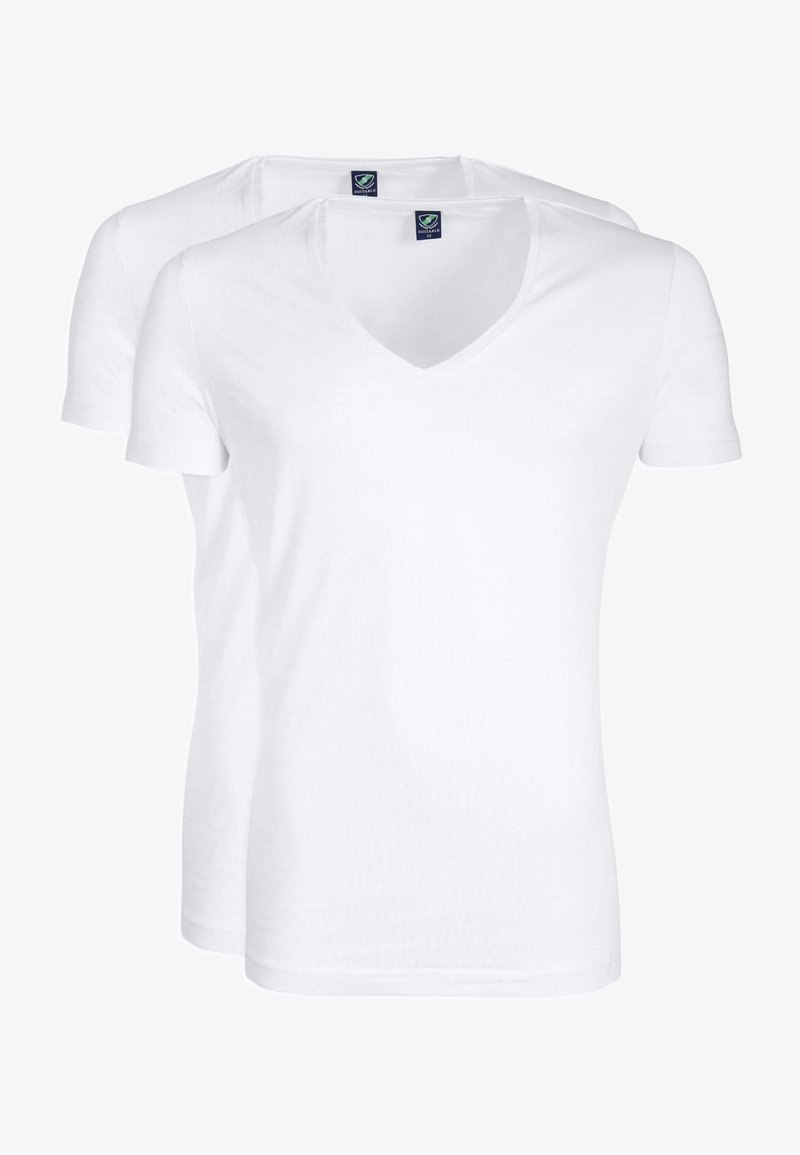 Witte V-hals t-shirts, korte mouwen, gemaakt van zachte katoen, lichtgewicht, met een gladde textuur en een eenvoudig ontwerp, set van twee.