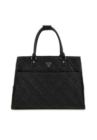 Borsa a tracolla nera trapuntata realizzata in materiale sintetico. Presenta doppi manici, dettaglio del logo e motivi a diamante in rilievo su tutta la superficie.
