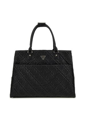 Zwarte gequiltte tote bag gemaakt van synthetisch materiaal. Voorzien van dubbele handvaten, logo-detail en reliëf diamantmotieven door het hele ontwerp.