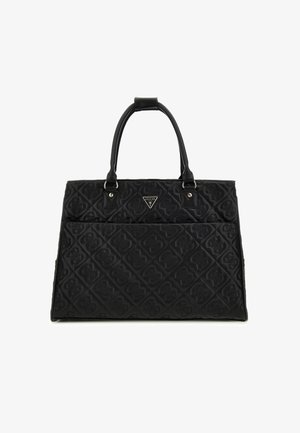 Zwarte gequiltte tote bag gemaakt van synthetisch materiaal. Voorzien van dubbele handvaten, logo-detail en reliëf diamantmotieven door het hele ontwerp.