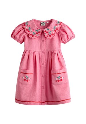 JoJo Maman Bébé REGULAR FIT - COLLARED BUTTON THROUGH  - Blusenkleid - pink cherry embroidered