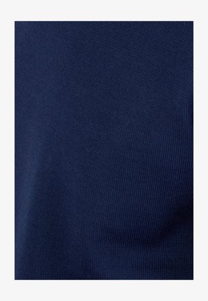 Tessuto in maglia blu navy, tessuto strettamente con una consistenza liscia. Nessun motivo visibile o dettagli hardware.