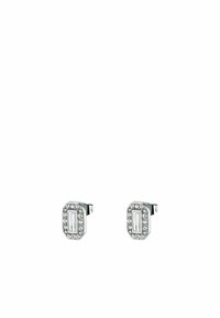 Zilveren studs met rechthoekig geslepen cristallen omringd door kleine heldere stenen in een octagonaal ontwerp. Gepolijst afwerking.