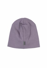 Ljuslila bomullsbeanie med en åtsittande design, slät textur och en liten logotag på sidan. Enkelt och mångsidigt stil.