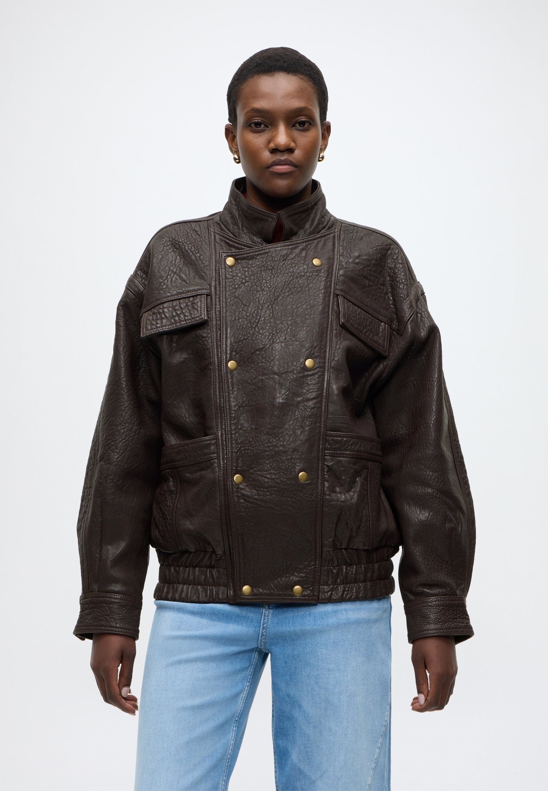 Bardot OVERSIZED LEATHER JACKET - Leather jacket - chocolate/brown
