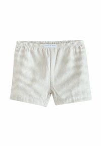 Ljusbeige shorts med tunna vertikala ränder i en ljusare nyans. Elastisk midja och en avslappnad passform. Strukturerat bomullsmaterial.