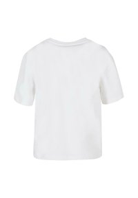 Hvid bomulds t-shirt med korte ærmer og rund hals, med et enkelt design og blød tekstur, set fra ryggen.