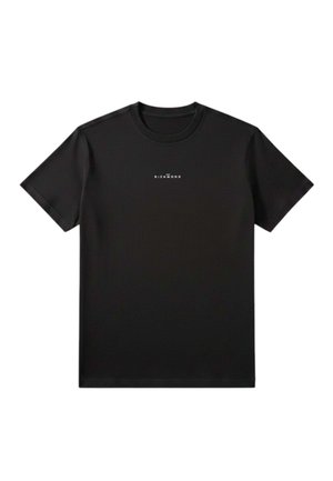 T-shirt nera a maniche corte con scollo rotondo e piccolo testo bianco "RICHMOND" centrato sul petto.