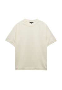 Cremfarbene Kurzarm-T-Shirts aus weichem Baumwollmix, mit Rundhalsausschnitt und Raglanärmeln, in entspannter Passform und mit glatter Textur.