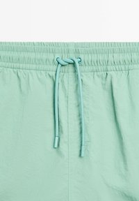 Shorts verde menta chiaro con vita elastica e cordoncino regolabile. Tessuto liscio e leggero con un design casual.