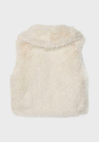 Weste aus Kunstpelz in Cremefarbe mit weicher, flauschiger Textur. Verfügt über einen runden Kragen und ärmelloses Design. Keine sichtbaren Verschlüsse.