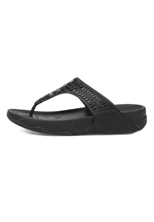 Sandalia ergonómica negra tipo chancla con tira ajustable texturizada y suela acolchada diseñada para uso casual y comodidad.