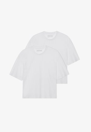 Hvide bomulds t-shirts, rund hals, kortærmede, let loose fit, glat tekstur, to-pak, minimalistisk design.