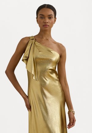 Lauren Ralph Lauren METALLIC CHARMEUSE ONE SHOULDER GOWN - Robe de cocktail - relic gold/gold foil