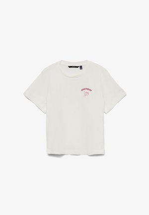 Fehér, rövid ujjú, rövidített póló a bal mellrészen piros színű "SWEETHEART" felirattal és rózsa grafikával.